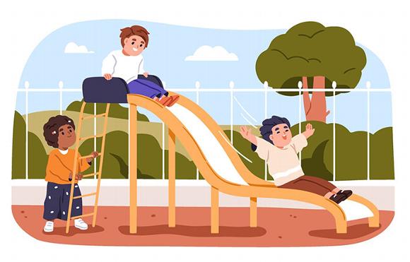 Children playing on slide in park illustration