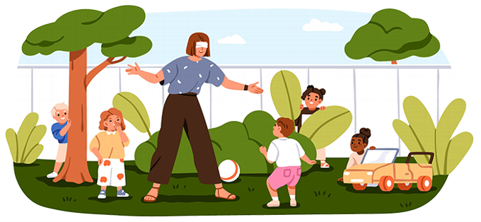 Illustration of childminder playing with children